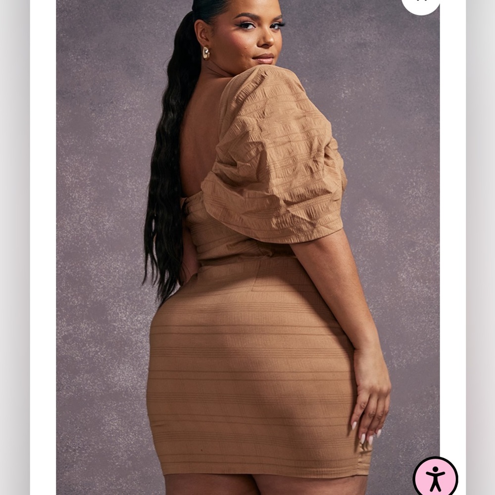 NEVER WORN Plus Mocha Textured V Bar Bodycon Dress - Picture 3 of 6